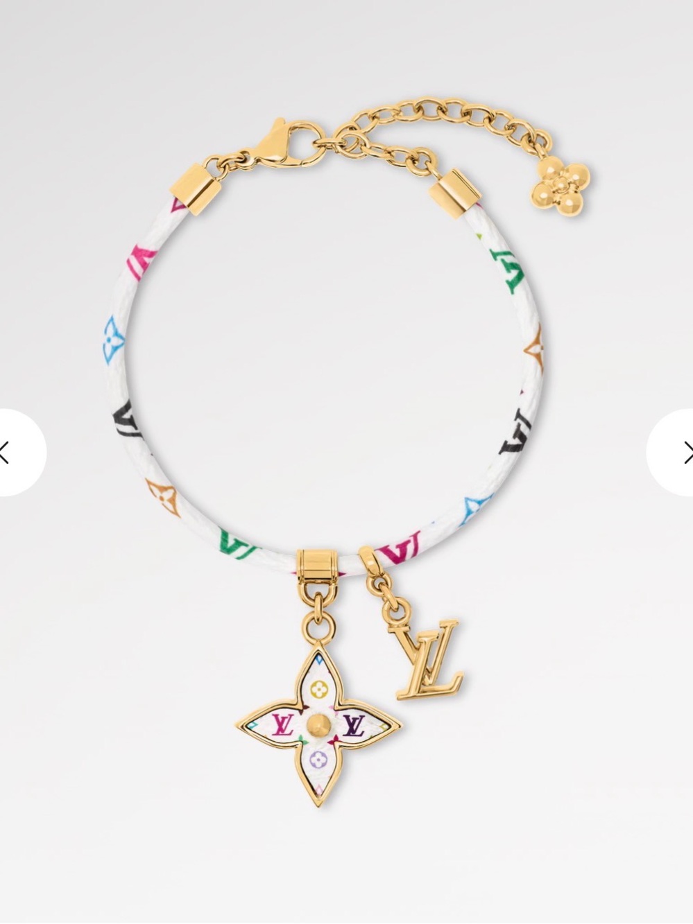 Louis Vuitton White Multicolor Monogram Flower Cord Bracelet with Gold Hardware